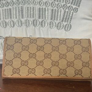 Gucci Tan and Brown GG Canvas Wallet